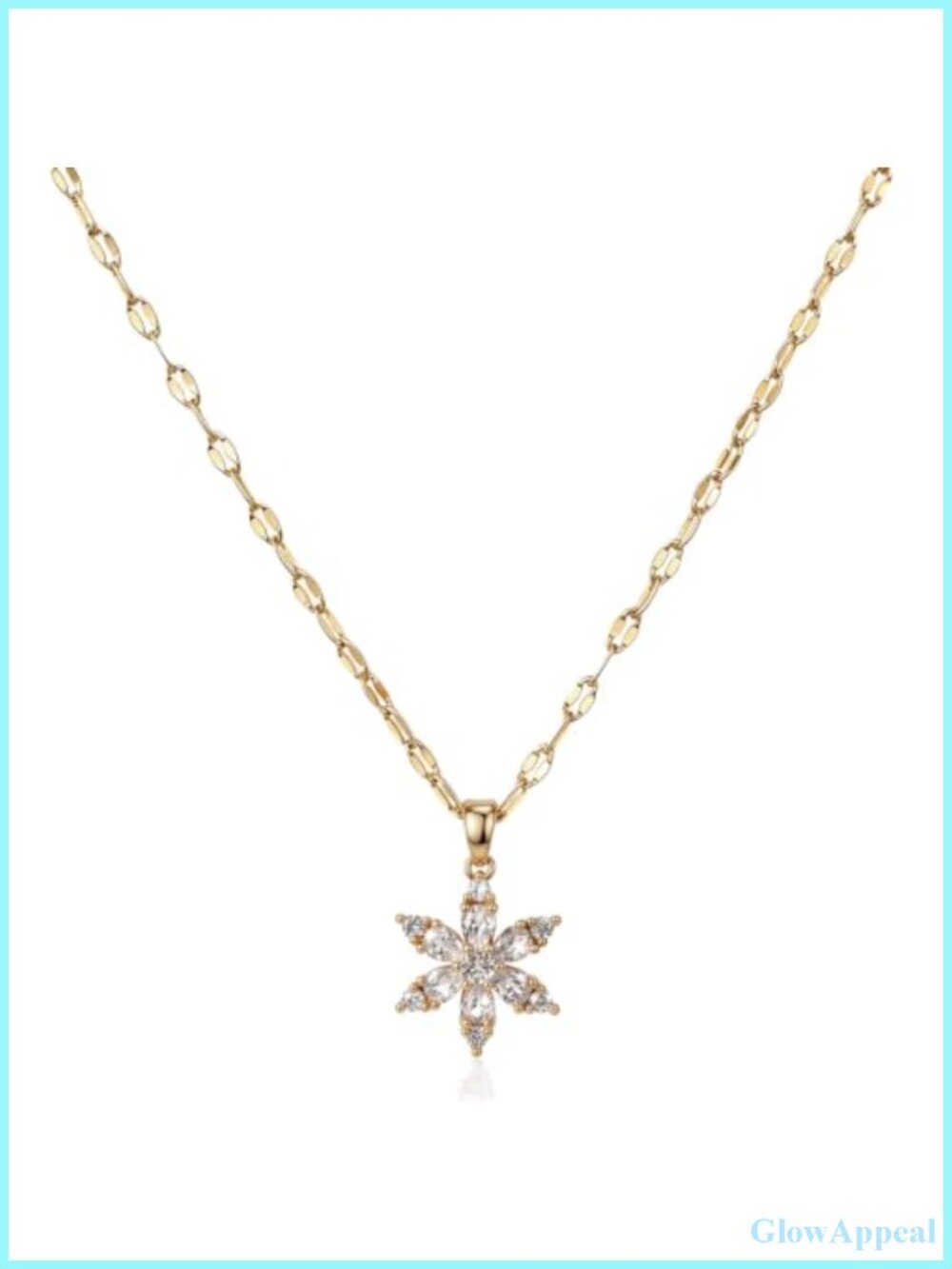 14K Gold Plated Snowflake Flower CZ Pendant Necklace for Women